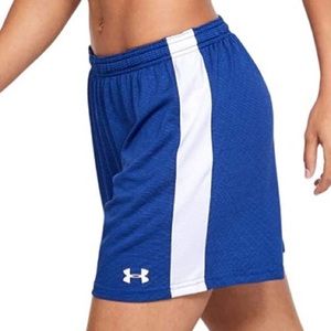 EUC. Under Armour Women’s Microthread Match Shorts. Royal Blue/white